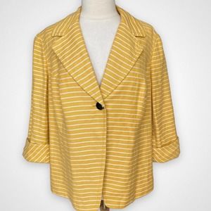 Coldwater Creek Size 20 - 22 Linen Blend Blazer Yellow Stripe Career or Casual